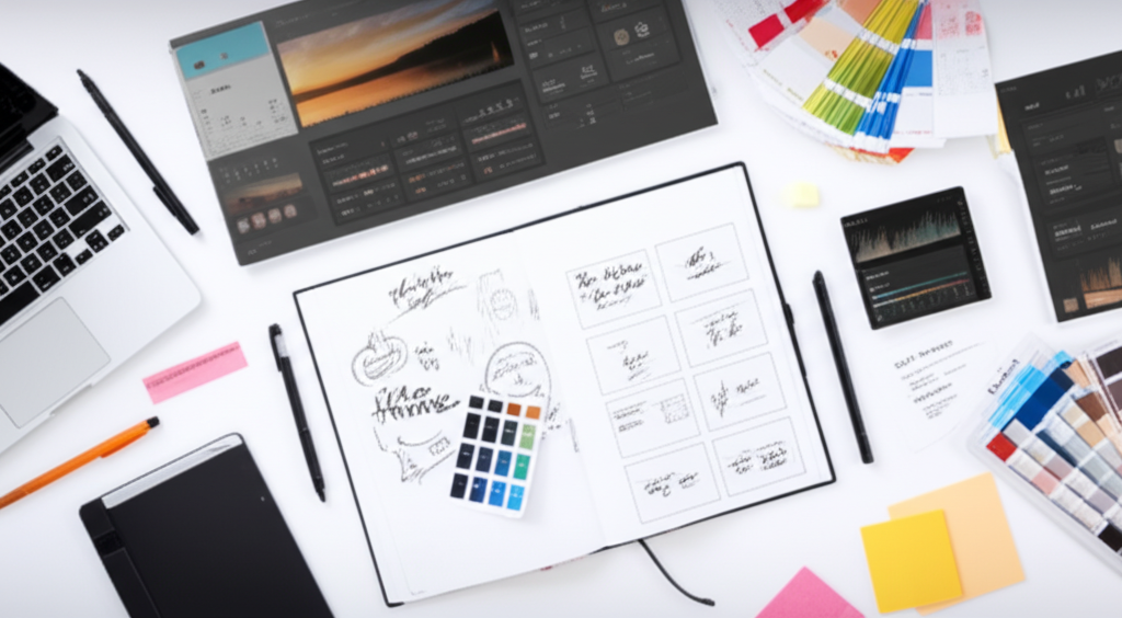 Brand identity design workspace